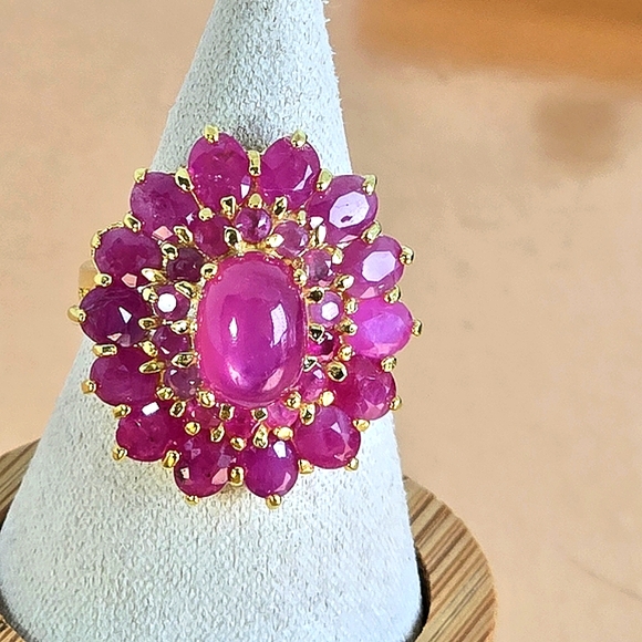 925 Sterling Silver Ring Sz 7 with Natural Ruby Gemstones - Picture 4 of 13